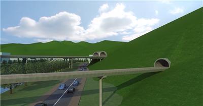  三维建筑漫游动画3D动画隧道高架桥梁车流交通鸟瞰
