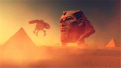  埃及法老雕塑上空的无人机