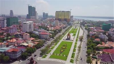 柬埔寨首都金边独立纪念碑航拍