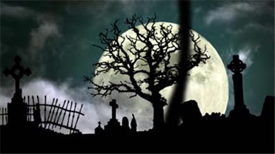  暗黑恐怖黑夜场景移动月亮墓地渲染万圣节