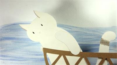  可爱小猫划船捕鱼定格动画
