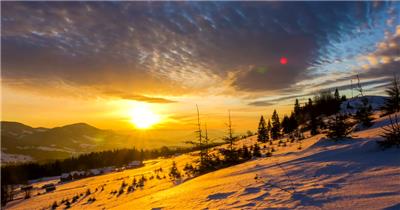  延时摄影冬天山上的日出